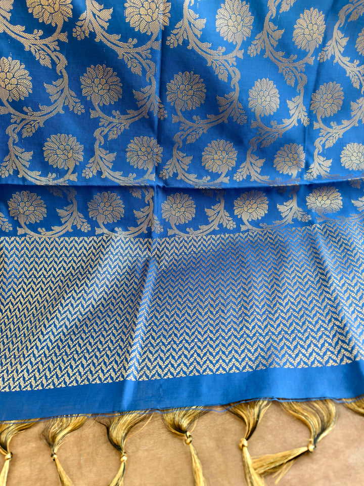 Royal Blue Banarasi Dupatta with Antique Gold Zari Floral Jaal
