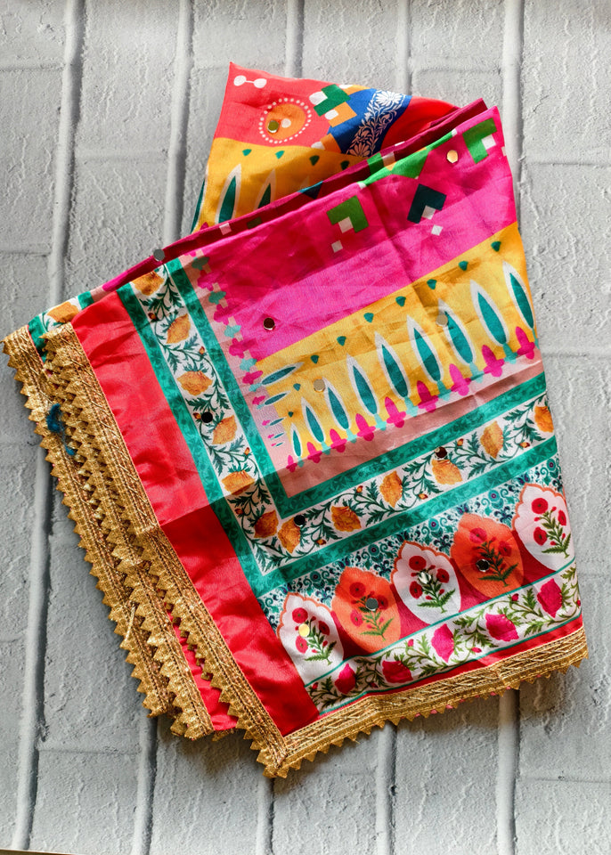 Festive Mosaic Print Dupatta with Mirror Work