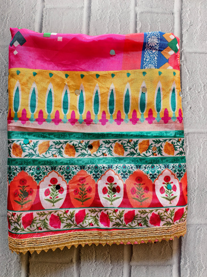 Festive Mosaic Print Dupatta with Mirror Work