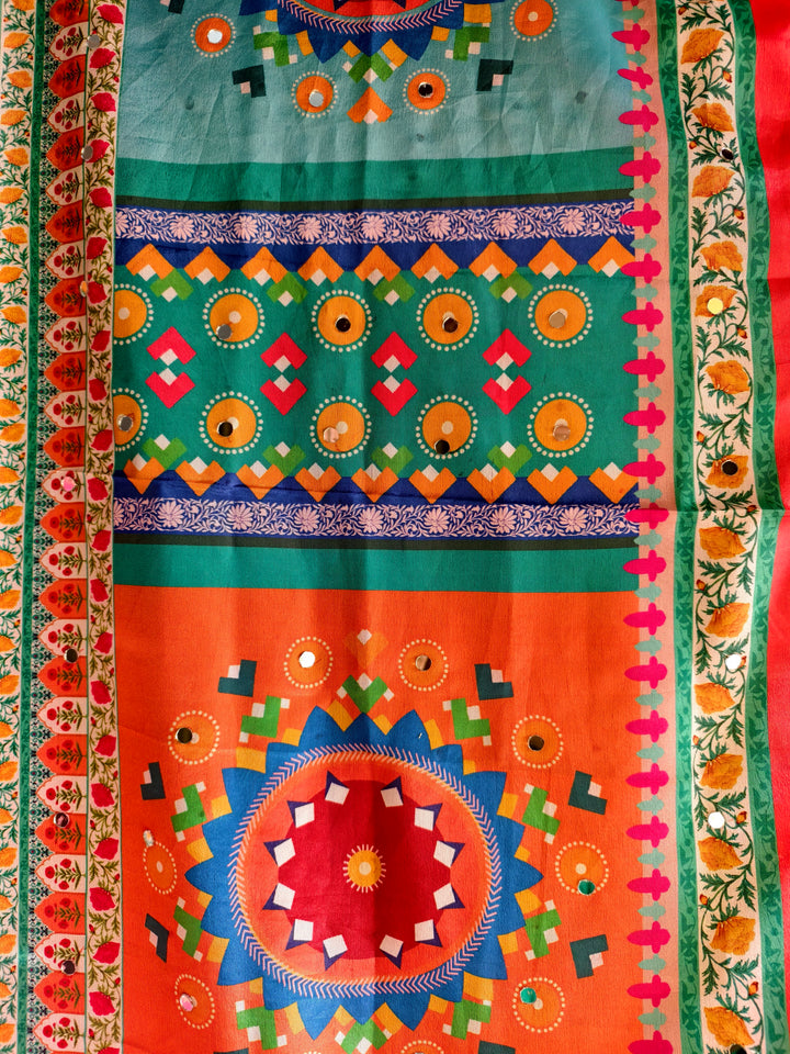 Festive Mosaic Print Dupatta with Mirror Work