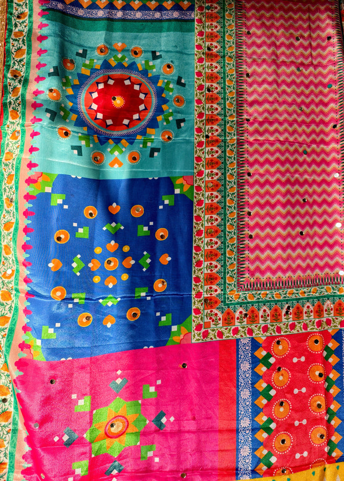 Festive Mosaic Print Dupatta with Mirror Work