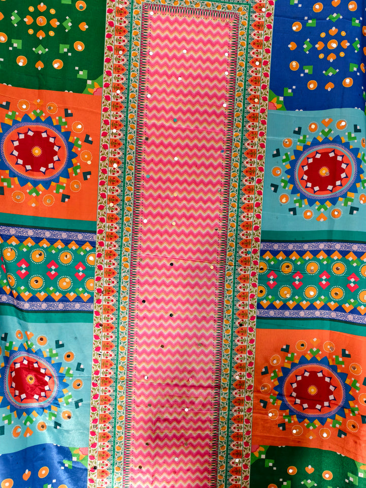 Festive Mosaic Print Dupatta with Mirror Work